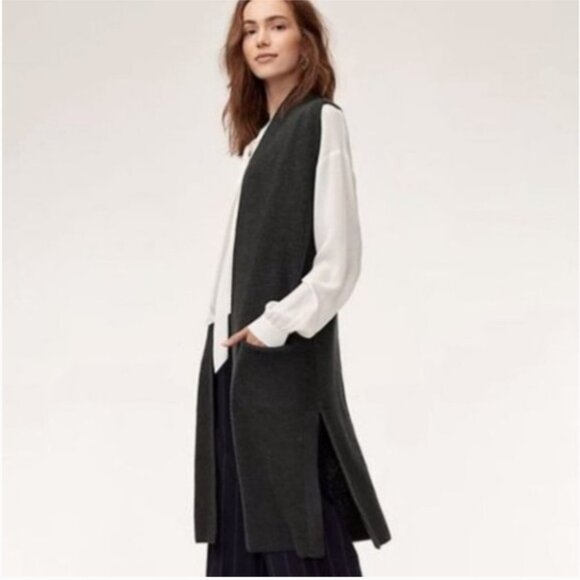 Aritzia Wilfred Dark Grey Olivie Sleeveless Wool Mohair Long Cardigan size  S - Picture 1 of 16